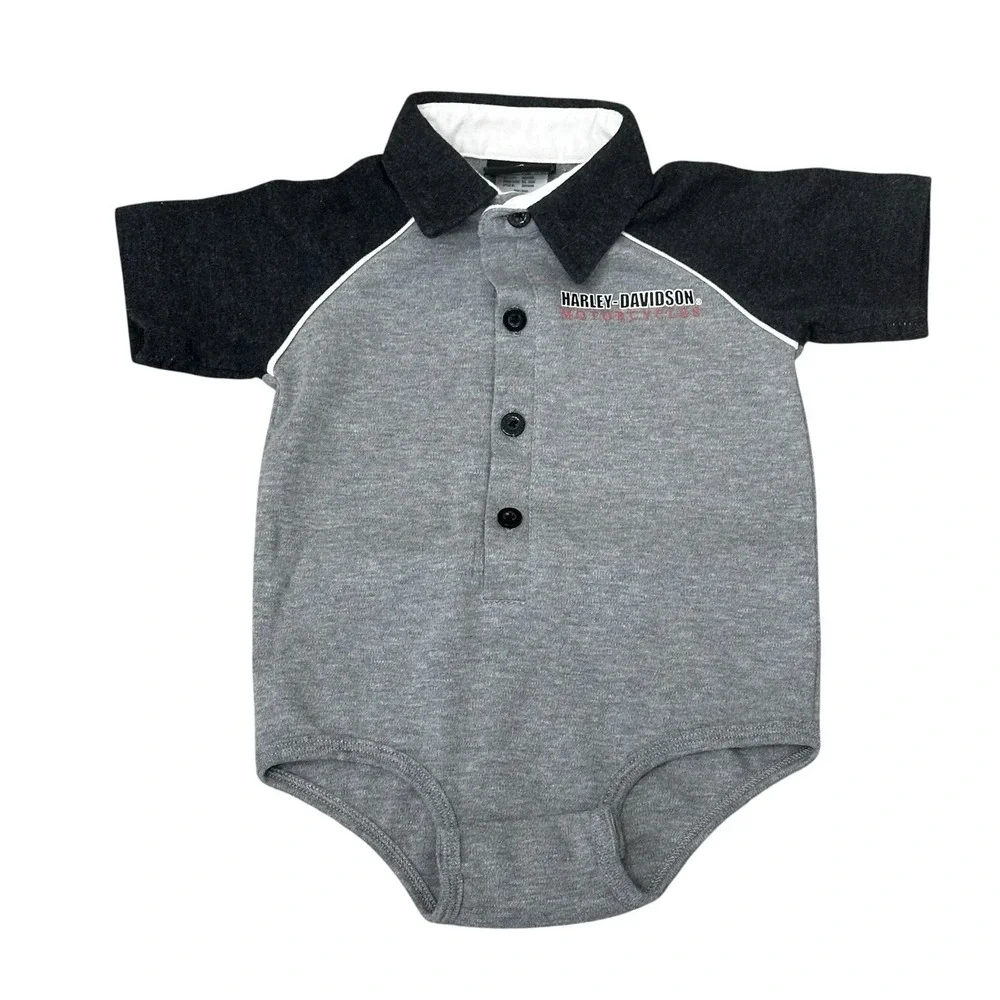Harley-Davidson Bodysuit One-piece 6-9 months Grey Creeper V-Twin Engine Logo